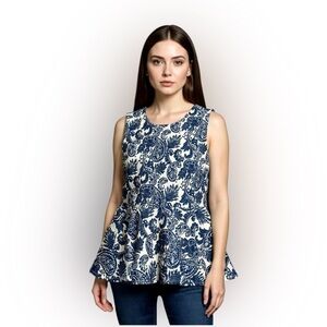 ZARA Woman Blue & White Paisley Sleeveless Top — Boho Chic Blouse